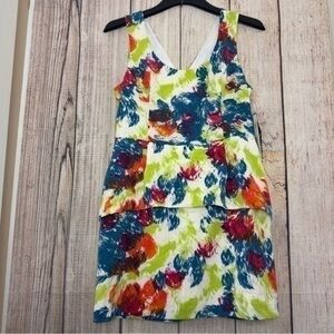 Kensie Womens Blue Printed Sheath Peplum Short Sleeveless Dress size 12